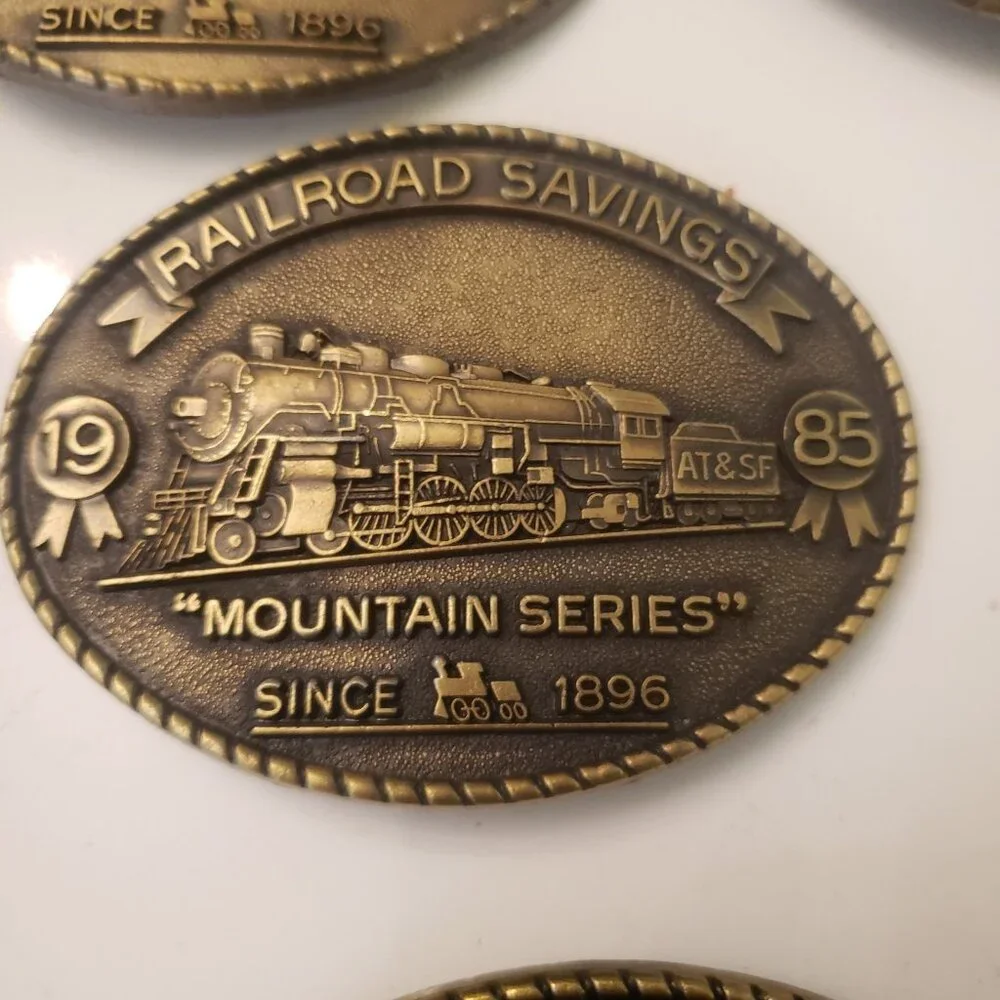 Railroad Savings and Loan Belt Buckle Complete Set 7 Newton Kansas Santa Fe‎